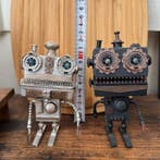 Handmade Robot Pair Steampunk Industrial Art Sculptures -