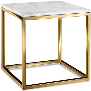Bijzettafel Alysia marmerlook, vierkant - wit/goud, Huis en Inrichting, Tafels | Bijzettafels, Verzenden, Nieuw