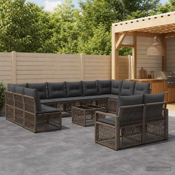 vidaXL Tuinbankenset 14 st Grijs poly rattan, Verzenden, Nieuw, 4 zitplaatsen