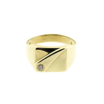Gouden zegelring met diamant; 0,07 ct., Gebruikt, 20 of groter, Heer, Ophalen of Verzenden