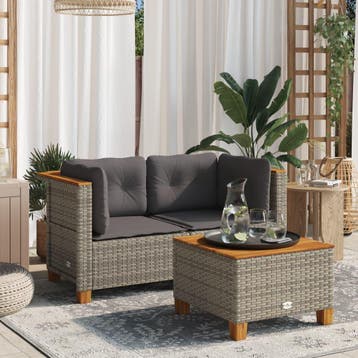 vidaXL Tuinhoekbanken 2 st met kussens poly rattan grijs, Tuin en Terras, Verzenden, Nieuw