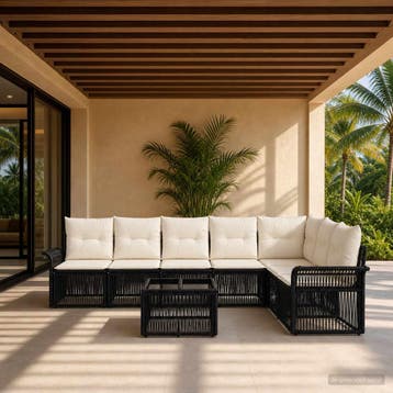 vidaXL Tuinbankenset 8 st Zwart poly rattan, Verzenden, Nieuw, 8 zitplaatsen