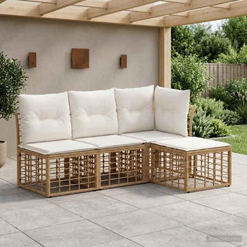 vidaXL Buiten bankenset Naturel Polyester, Verzenden, Nieuw, Rotan