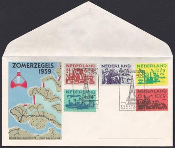 Nederland 1959 - FDC Zomerzegels - Onbeschreven met attest, Gestempeld