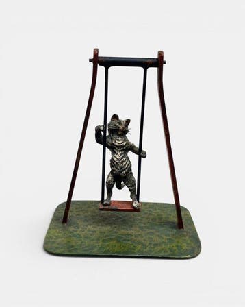 Antike -Wiener Bronze - sculptuur, Schaukelnde Katze - 85 mm, Antiek en Kunst