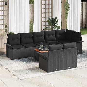 vidaXL Tuinbankenset 9 st 8-Aantal zitplaatsen Zwart poly, Verzenden, Nieuw, Rotan, Meer dan 8 zitplaatsen