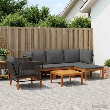 vidaXL 6 st Massief acaciahout & touw Naturel, Verzenden, Nieuw, 6 zitplaatsen