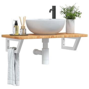 vidaXL Badkamer wandschap staal en massief eikenhout, Verzenden, Nieuw
