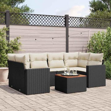 vidaXL 7-delige Loungeset met kussens poly rattan zwart, Verzenden, Nieuw, Loungeset