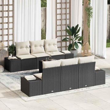 vidaXL Tuin Sofa Set 7 st Zwart poly rattan, Verzenden, Nieuw, Rotan, 7 zitplaatsen