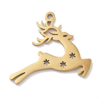 1 x RVS 304 Hert Rendier Bedeltje Laser cut Real 18K Gold..., Ophalen of Verzenden, Nieuw, Kraal