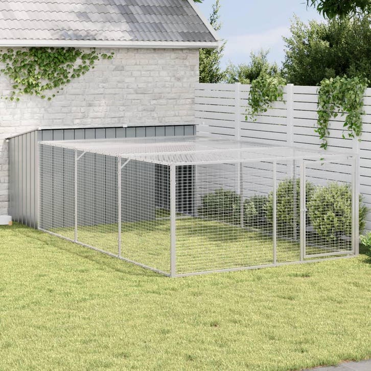 vidaXL Hondenhok met ren antraciet 197x396x110 cm, Dieren en Toebehoren, Hondenhokken, Nieuw, Verzenden
