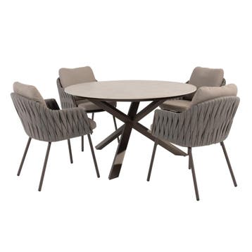 Prado Cannes dining tuinset 130xH75 cm rond 5 delig, Tuin en Terras, Tuinsets en Loungesets, Ophalen of Verzenden, Nieuw