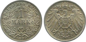 Duitsland 1 Mark 1899 D J 017 prfr/stgl leichte goudene P..., Verzenden