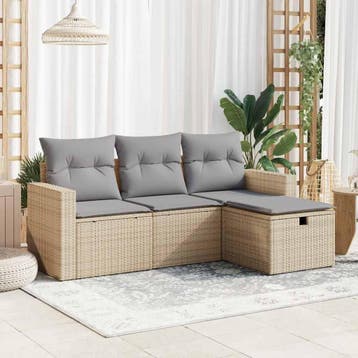 vidaXL 4-delige Loungeset met kussens poly rattan beige, Verzenden, Nieuw, Loungeset