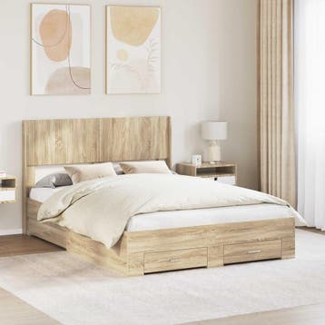 vidaXL Bedframe met opbergruimte en hoofdbord Sonoma Eiken, Huis en Inrichting, Slaapkamer | Bedden, Verzenden, Nieuw, Bruin, Hout