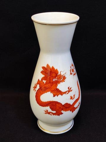 Meissen - Vaas - in Art Deco-stijl 17,3 cm rode Ming-draak, Antiek en Kunst