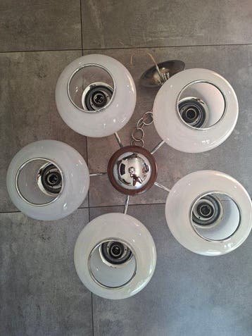 Plafondlamp - Glas, Chroom, Hout, Metaal