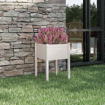 vidaXL Plantenbak 50x50x70 cm massief grenenhout wit, Tuin en Terras, Bloembakken en Plantenbakken, Verzenden, Minder dan 60 cm