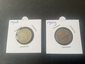 Nederland. Wilhelmina. 1/2 Gulden 1907-1908 (2 st) (Zonder, Postzegels en Munten