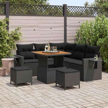 vidaXL Tuinbankenset 9 st 6-Aantal zitplaatsen Zwart poly, Verzenden, Nieuw, Meer dan 8 zitplaatsen