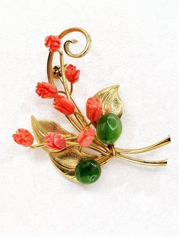 Koraal - jade, koraal - Broche - Broche, Nieuw