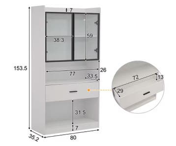 Vitrinekast met LED en Lade – 80×35,2×153,5 cm Wit, Huis en Inrichting, Kasten | Vitrinekasten, Verzenden, Nieuw