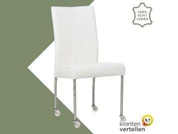 Leren eetkamerstoel Comfort met wieltjes - Toledo Bianco, Huis en Inrichting, Stoelen, Wit, Nieuw, Leer, Ophalen of Verzenden