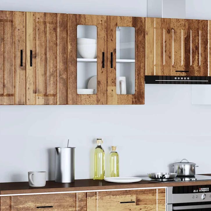 vidaXL Keukenbovenkast met glazen deur Porto oud houtkleurig, Huis en Inrichting, Keuken | Keukenelementen, Bruin, Nieuw, Verzenden