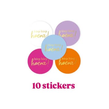 10x Sticker - Hiep Hiep Hoera ! - Color Mix - 4cm - sluit..., Ophalen of Verzenden, Nieuw, Meerdere stickers