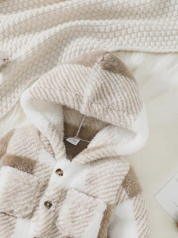 Warme Pluche Baby Romper met Capuchon - Geruit Jumpsuit voor, Verzenden, Nieuw