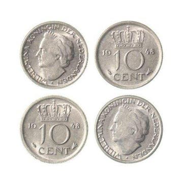 Nederland. Wilhelmina. 10 Cents 1948 normaal en kopje