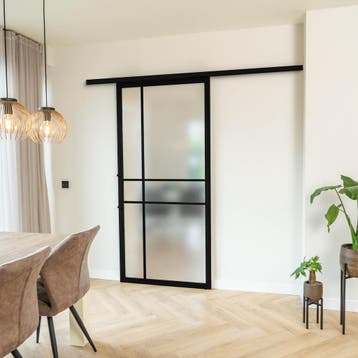 Stalen Schuifdeur met koofsysteem 6 Vlaks Kathedraalglas Lux, 75 tot 150 cm, Nieuw, 150 tot 225 cm, Metaal