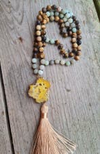 Boho lange edelsteen ketting - kralen Picture Jaspis en, Nieuw