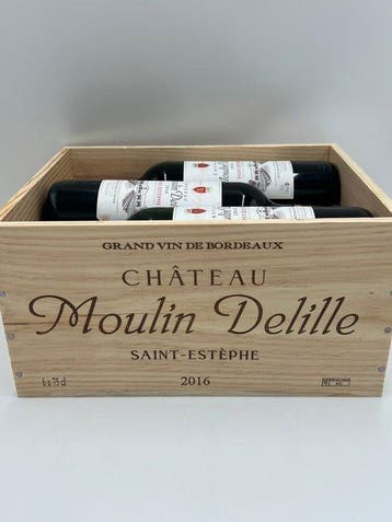2016 Chateau Moulin Delille - Saint-Estèphe - 6 Flessen, Nieuw