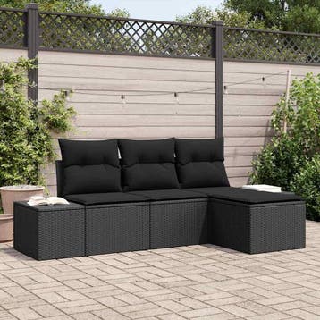 vidaXL Tuin Sofa Set 4 st Zwart poly rattan, Verzenden, Nieuw, Rotan, 4 zitplaatsen
