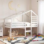 vidaXL Hoogslaper met dak massief grenenhout wit 90x190 cm, 90 cm, Eenpersoons, Verzenden, Wit
