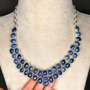 925 sterlingzilver facetten-saffier choker halsketting -