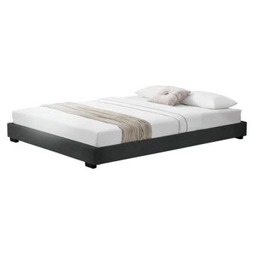 Houten bed Laag kunstleer met bedbodem 180x200 cm zwart, Huis en Inrichting, Slaapkamer | Bedden, Verzenden, Nieuw