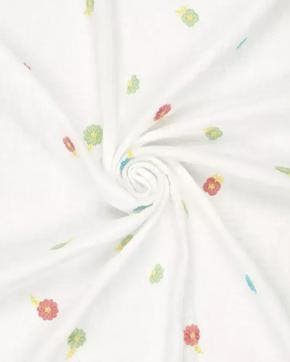 Double Gauze Katoen Geborduurde Bloemetjes Wit, Nieuw, Wit
