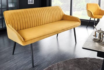 Design bank TURIN 160cm mosterdgeel fluweel zwart metalen, Huis en Inrichting, Banken | Bankstellen, Ophalen of Verzenden, Nieuw