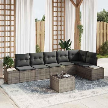vidaXL Tuin Sofa Set 7 st Grijs poly rattan, Tuin en Terras, Tuinsets en Loungesets, Verzenden, Nieuw, Rotan, 7 zitplaatsen