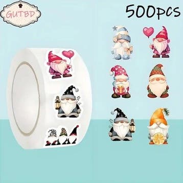 Sluitstickers kerstetiketten santa trol gnome rond etiket, Ophalen of Verzenden, Nieuw