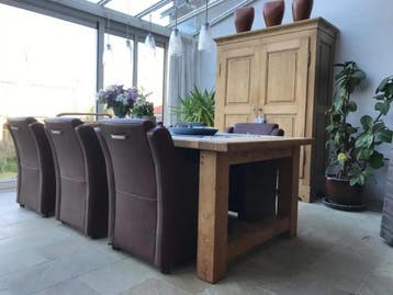 6 leren eetkamerfauteuils - met armleuning en wieltjes -, Huis en Inrichting, Stoelen, Ophalen of Verzenden, Nieuw, Leer