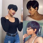 Haarwerk Pixie Cut Kort Zwart | 33% Korting op Retour, Ophalen of Verzenden, Zo goed als nieuw