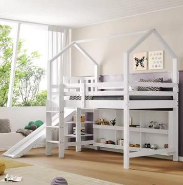 Eenpersoons Kinderbed 90x200 cm Met Glijbaan en Opslag, Verzenden, Nieuw