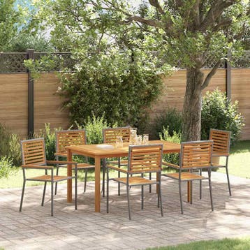 vidaXL Tuin eettafelset 7 st Grijs Massief Acaciahout, Verzenden, Nieuw, 7 zitplaatsen