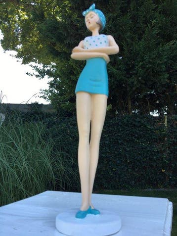Beeld, ART-DECO STRAND DAME - 34 cm - Hars, Antiek en Kunst