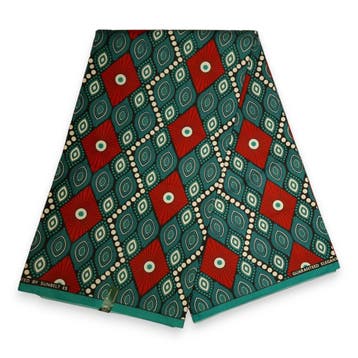 Afrikaanse stof - Turquoise Rode Diamonds - Polycotton, Ophalen of Verzenden, Nieuw