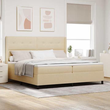 vidaXL LED Box Spring Bed met hoofdeinde Crème 200 x 200 cm, Verzenden, Nieuw, Crème, Stof
